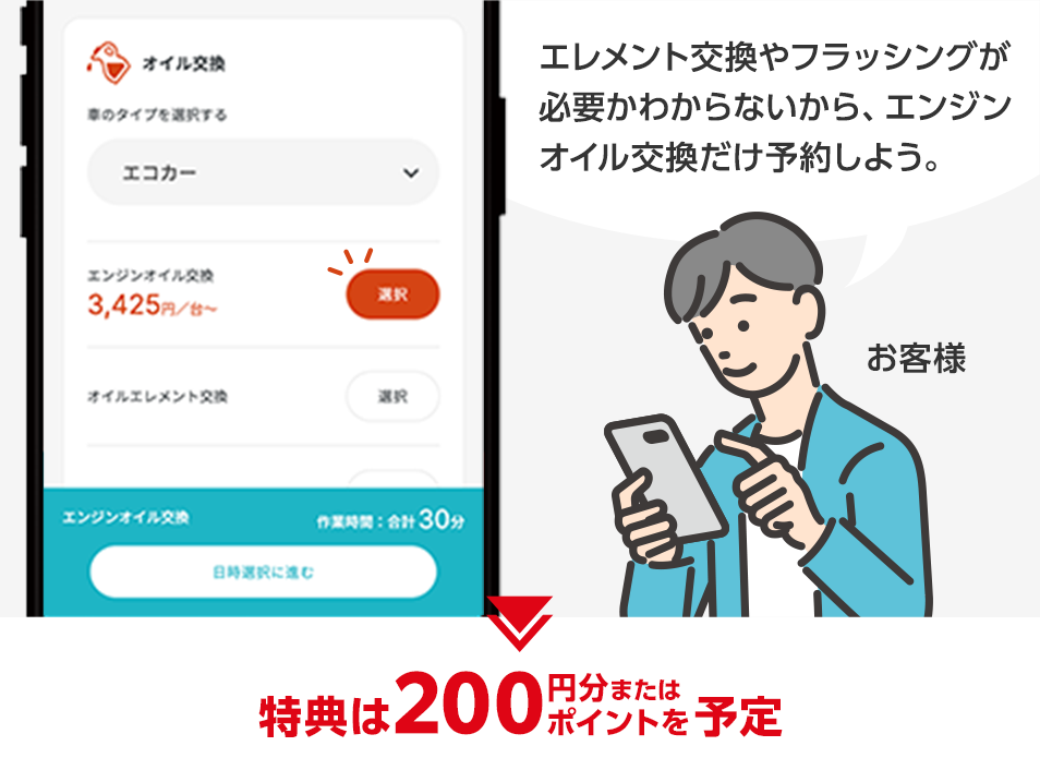 サービスを選択する画面特典は200円または200ポイント予定